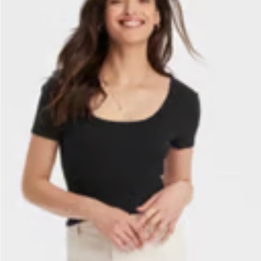 Universal Thread Black Short Sleeve Ribbed Crop Top Size‎ Small
